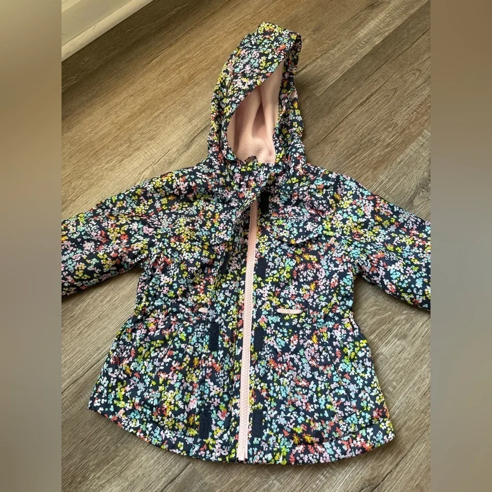Carters Floral Jacket Hooded Coat Warm Multi Color Blue Pink Toddler Size 2T